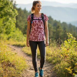 The North Face Pink Floral Botanical Short Sleeve Hiking Top Medium Hike Outdoor